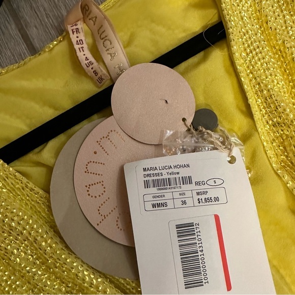 NWT Maria Lucia Hohan Yellow Sparkle Wrap Dress US 4 - Picture 2 of 4